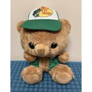 Bass Pro Shops 10” Plush Bear Wearing Green Logo Trucker Cap And Vest 2022